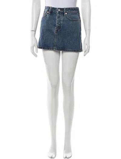 Pre-owned Still Here Raw-edge Trim Mini Skirt W/ Tags In Blue