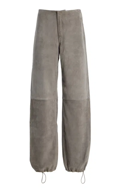 Still Here Sport Suede Mid-rise Wide-leg Jeans In Grey