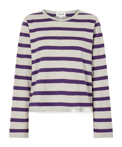 Still Here Striped Cotton-jersey T-shirt In White