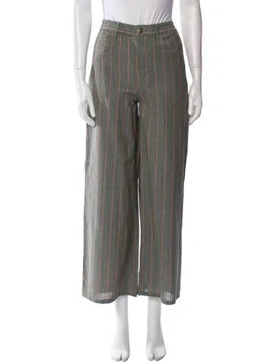 Pre-owned Still Here Striped Wide Leg Pants In Green
