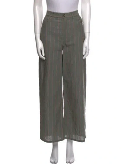 Pre-owned Still Here Striped Wide Leg Pants In Green