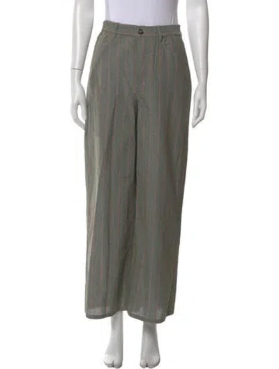 Pre-owned Still Here Striped Wide Leg Pants In Green