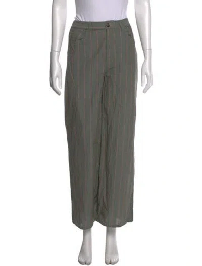 Pre-owned Still Here Striped Wide Leg Pants In Green