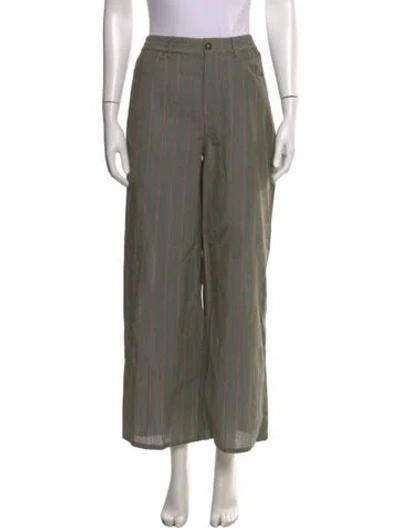 Pre-owned Still Here Striped Wide Leg Pants In Green