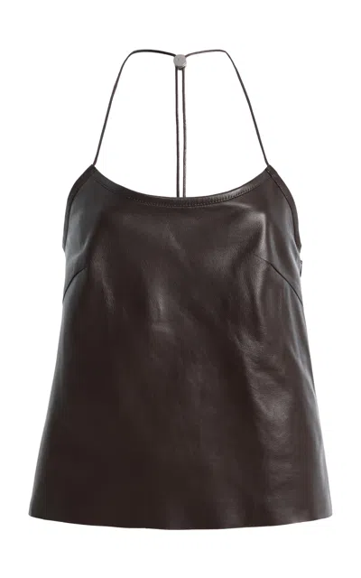 Still Here Toggle Leather Tank Top In Brown