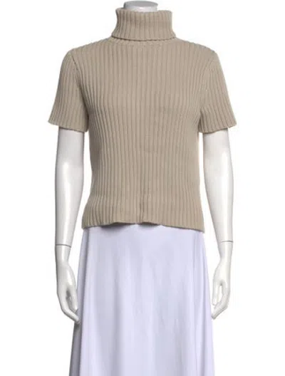 Pre-owned Still Here Turtleneck Short Sleeve Top In Neutrals