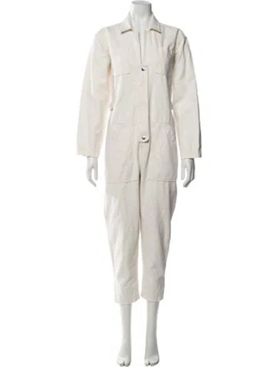 Pre-owned Still Here V-neck Jumpsuit In White