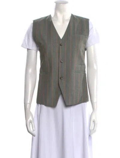 Pre-owned Still Here V-neck Short Sleeve Blouse In Green