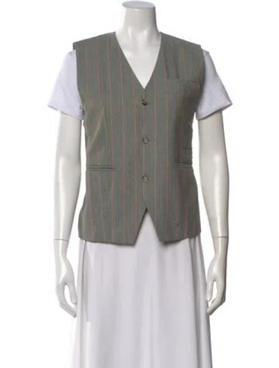 Pre-owned Still Here V-neck Short Sleeve Blouse In Green