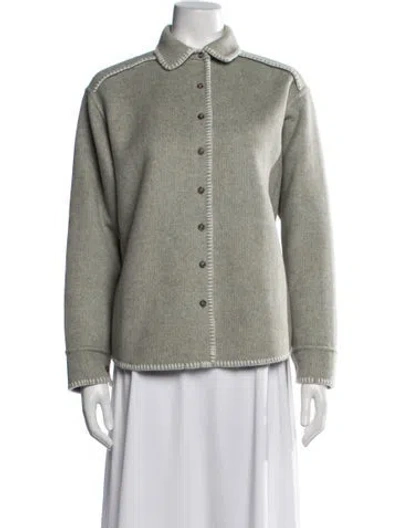 Pre-owned Still Here Wool Tweed Pattern Jacket In Green