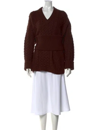 Pre-owned Still Here Wool V-neck Sweater In Brown