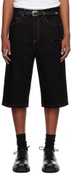 Still Kelly Black Raw Denim 6 Pocket Shorts In Black