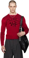 Still Kelly Red Sk Dragon Crewneck Sweater In Red / Black
