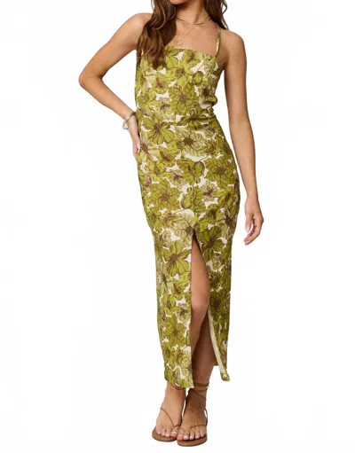 Stillwater Giada Square Neck Apron Midi Dress In Fiori Verde In Green