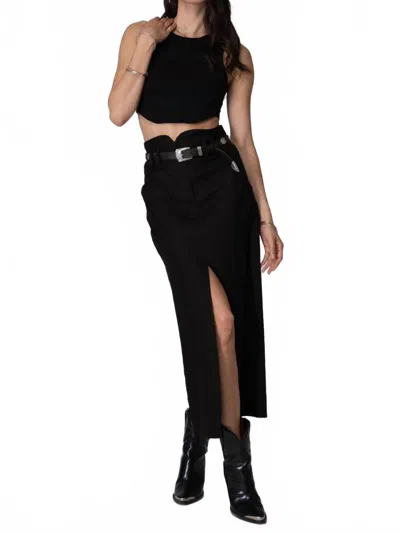 Stillwater Stretch Linen Cargo Knotch Waist Maxi Skirt In Black