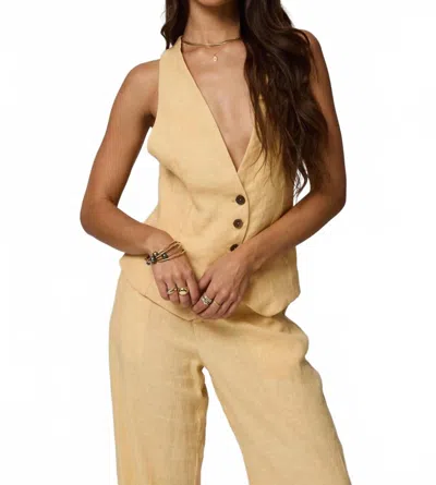 Stillwater The Linen Vest In Baby Yellow In Brown