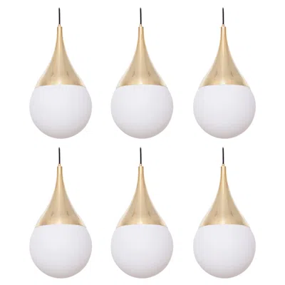 Pre-owned Stilnovo 1 Of 4 Brass And Satined Glass Pendant Lamps In Sand