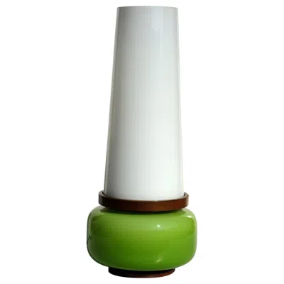 Pre-owned Stilnovo 1950  Italian Midcentury Design Green White Glass Wood Table Lamp