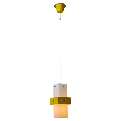 Pre-owned Stilnovo 1950s  Yellow Painted Metal & Opaline Glass Suspension Lamp