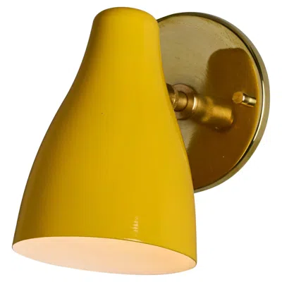 Pre-owned Stilnovo 1950s Yellow Painted Metal & Brass Wall Lamp Attributed To