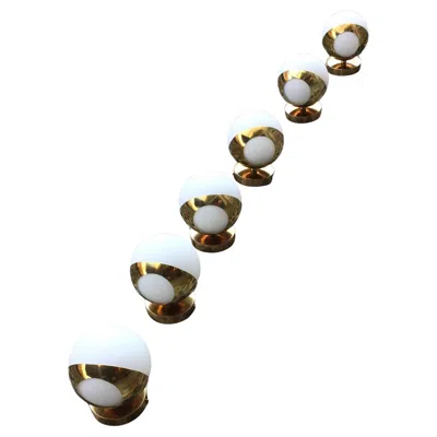 Pre-owned Stilnovo - 6 Appliques Brass Iron Opaline Glass 50s Of The 20th Century In Transparent