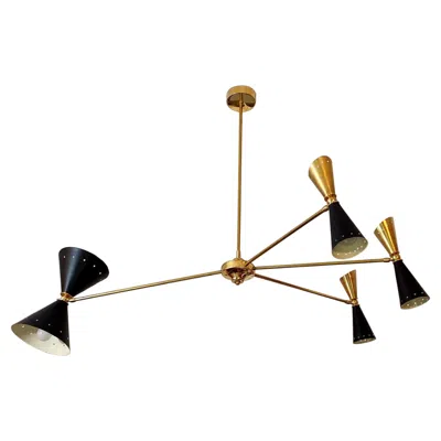 Pre-owned Stilnovo Asymmetrical Chandelier Brass & Lacquered Metal, Adjustabl In Sand