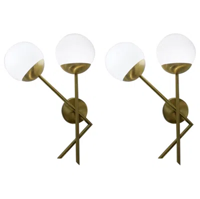 Pre-owned Stilnovo Attributed  Mid-century Modern White Pair Of Murano Glass Wall Sconces