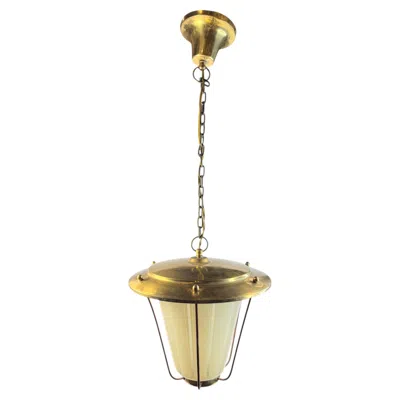 Pre-owned Stilnovo Beautiful Art Deco  Style Lantern Pendant Chandelier Vintage 1950s In Beige