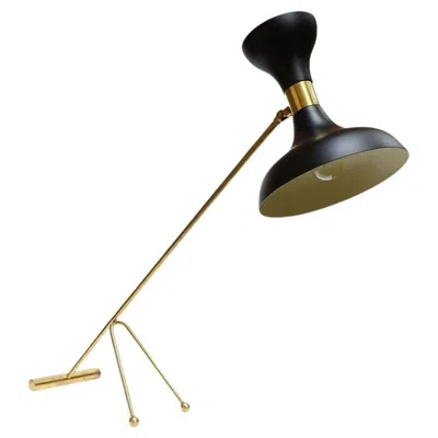 Pre-owned Stilnovo Black Enamelled Movable Metal Shade On Brass Up And Down Desk Lamp, Italian, 60s