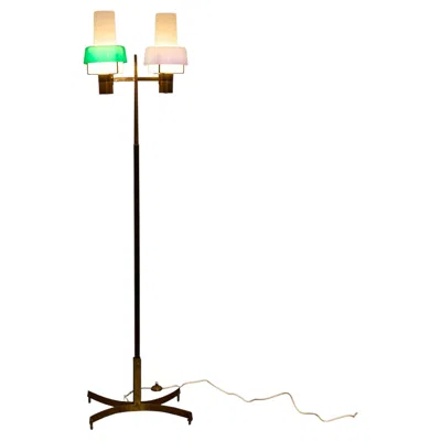 Pre-owned Stilnovo Brass And Glass Floor Lamp, Colored Diffusers, , C. 1957. In White