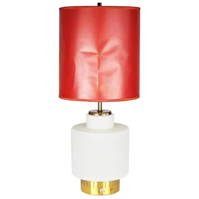 Pre-owned Stilnovo Brass & Opaline Glass 3 Lights 1959 Table Lamp By  With Red Paper Shade