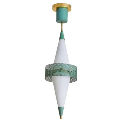 Pre-owned Stilnovo Brass + Opaline Glass Pendant In The Manner Of , 1950s In Transparent