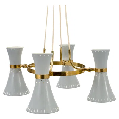 Pre-owned Stilnovo Ceiling Lamp With 4 Diabolo Shades In Brass And Metal, Italy, 1960's In Transparent