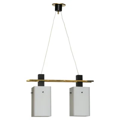 Pre-owned Stilnovo Ceiling Pendant Light, Opaline Glass & Brass, Italy, 1960s In Transparent