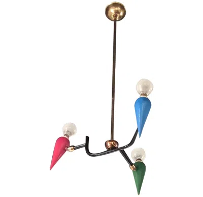 Pre-owned Stilnovo Chandelier Brass Iron Wood 1950 Italy In Transparent