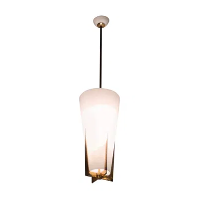 Pre-owned Stilnovo Chandelier Brass Opaline Glass, 1950, Italy In Sand