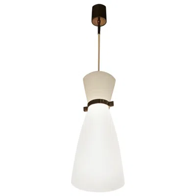 Pre-owned Stilnovo Chandelier Brass Opaline Glass, 1950 In Sand