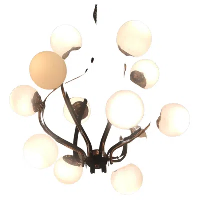 Pre-owned Stilnovo Couple Chandeliers  1955 Brass Glass Iron Italy In White