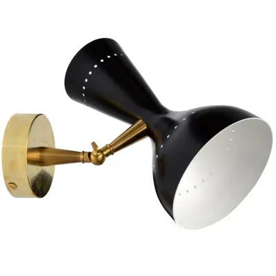 Pre-owned Stilnovo Diabolo Sconce In The Style Of  Brass Metal Black White Enamel Finish