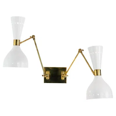 Pre-owned Stilnovo Doppio, Two Arms Adjustable Articulated Sconce, Twin Shades. Piattelli Design In Transparent