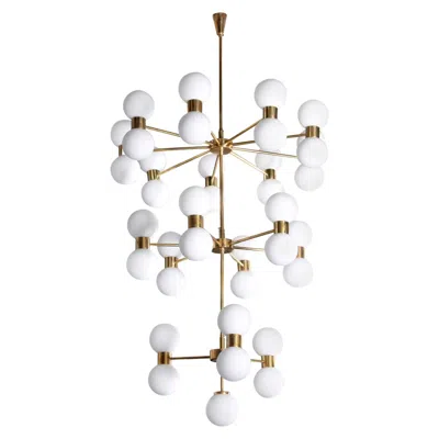 Pre-owned Stilnovo Exceptional Huge Brass And Frosted Glass Chandelier In Transparent