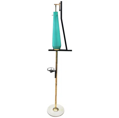 Pre-owned Stilnovo Floor Lamp In Lacquered Metal, Tinted Glass, Brass & Marble, Attrib To  In Blue