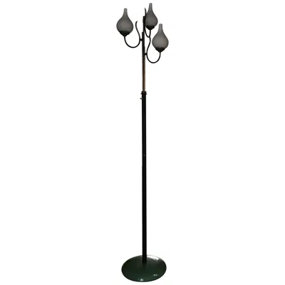 Pre-owned Stilnovo Floor Lamp Tree Light Brass Metal Opaline Glass 1950 Italy In Black