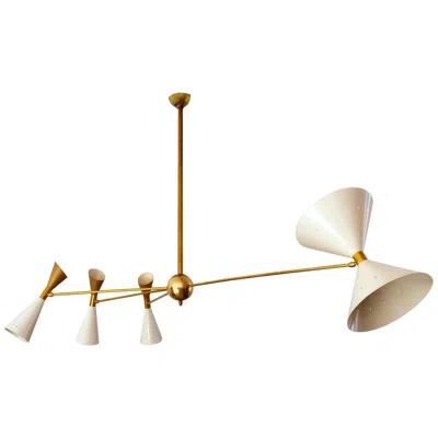 Pre-owned Stilnovo Four-arm Brass Asymmetrical Chandelier, Ivory Gold Pivot Shades,  Style In White