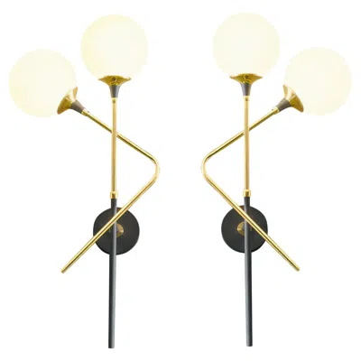 Pre-owned Stilnovo 'galassia' Brass And Glass 2-armed Wall Lamp For  In White