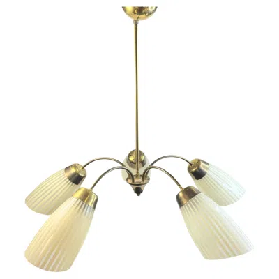 Pre-owned Stilnovo Gorgeous Midcentury Sputnik Brass Chandelier Glass Shades Vintage German, 1950s In Sand