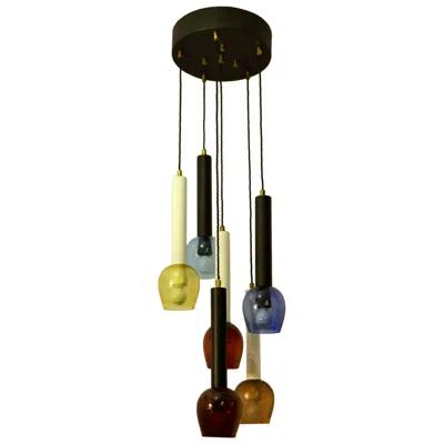 Pre-owned Stilnovo Hand Blown Multicolored Murano Glass Chandelier In Black