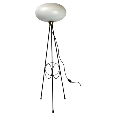 Pre-owned Stilnovo , Italian Brass, Lacquer And Triplex Opaline Glass Tripod Lamp 50s In Transparent