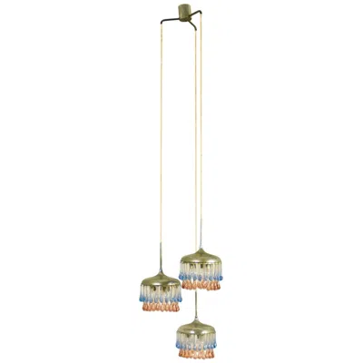Pre-owned Stilnovo Italian Chrome Plated And Glass 9-light Pendant Lamp By , 1960s In Sand