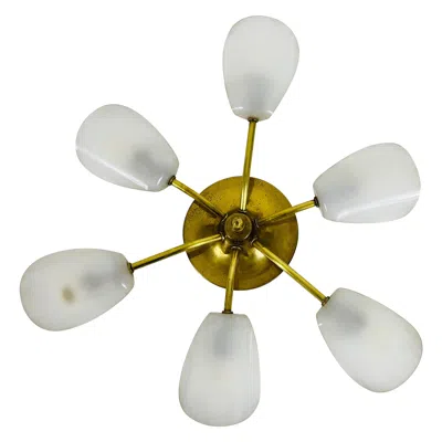 Pre-owned Stilnovo Italian Midcentury Brass 5-arm Sputnik Chandelier, 1950s In Sand